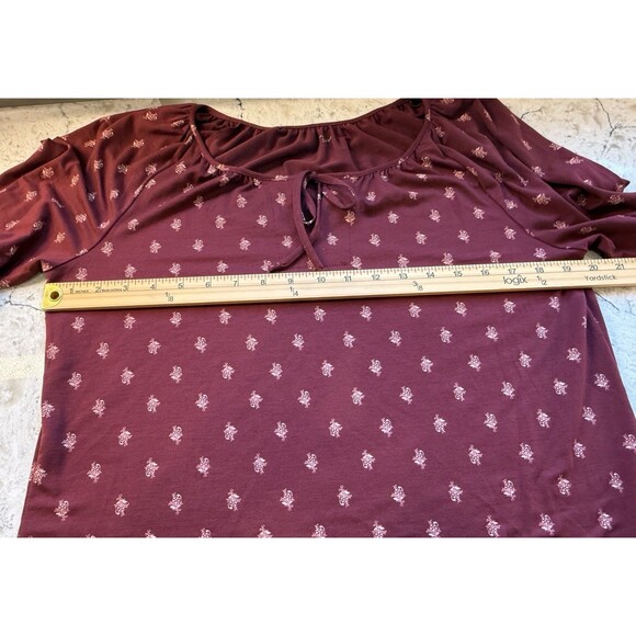 Garnet Hill Peasant Top Womens Size Small Wine Red Floral 3/4 Sleeve Shirt - Picture 8 of 9